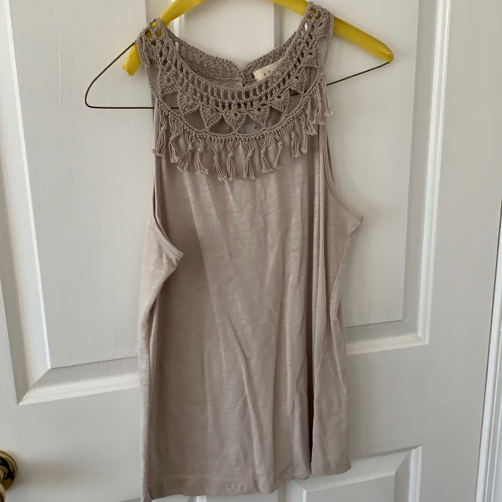 Dressy Cotton Tee With Fringe/Tassel - Sandstone M